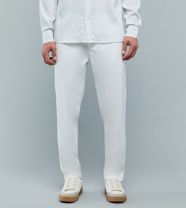 Solid Slim Fit Pants with Button Closure