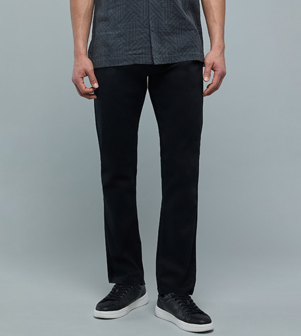 Solid Slim Fit Pants with Button Closure