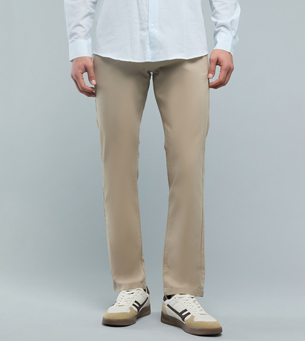 Solid Slim Fit Pants with Button Closure