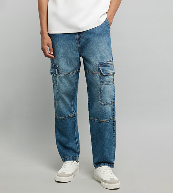 بنطلون جينز كارغو مغسول 