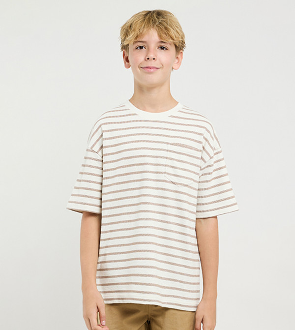 Striped T-Shirt with Crew Neck and Short Sleeves