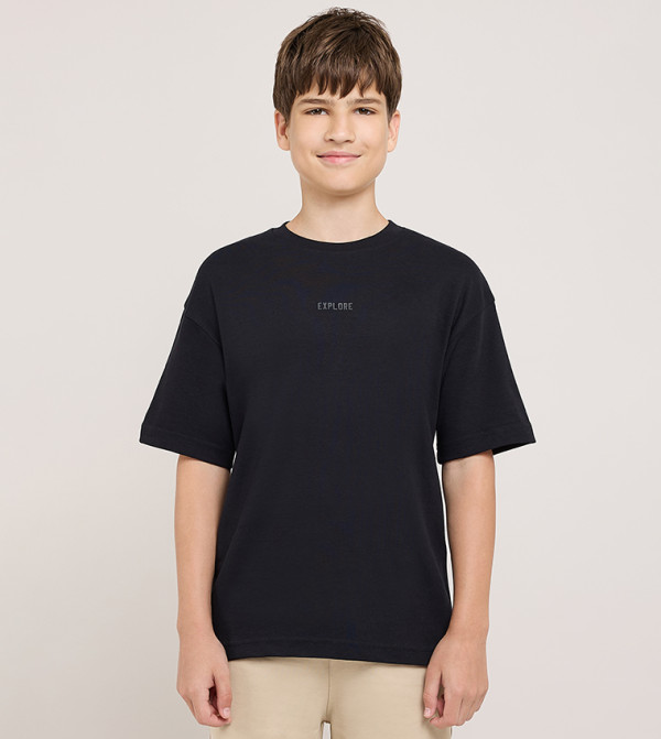 Print Detail T-Shirt With Crew Neck and Short Sleeves