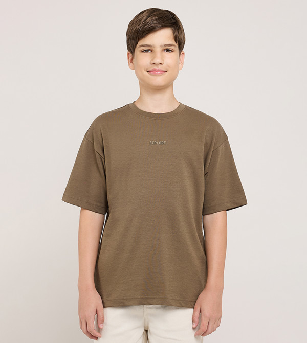 Print Detail T-Shirt With Crew Neck and Short Sleeves