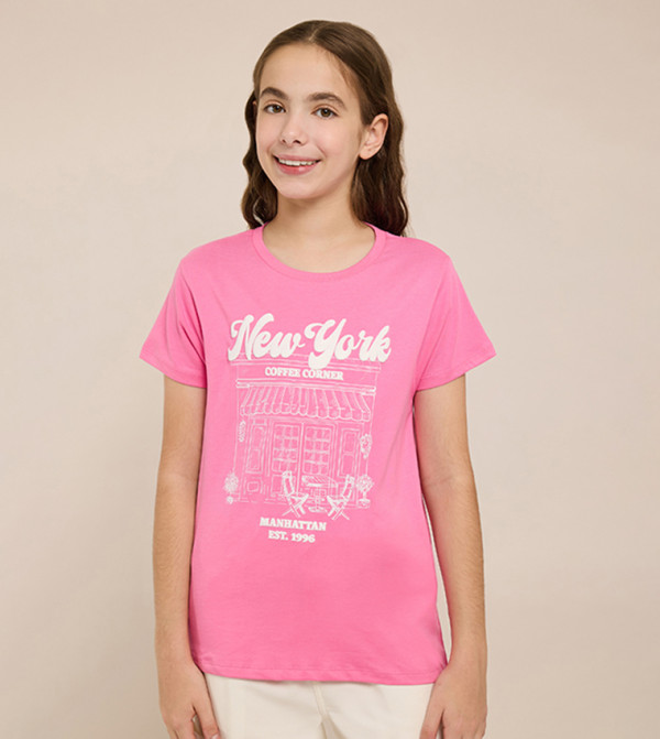 Printed T-Shirt with Crew Neck and Short Sleeves