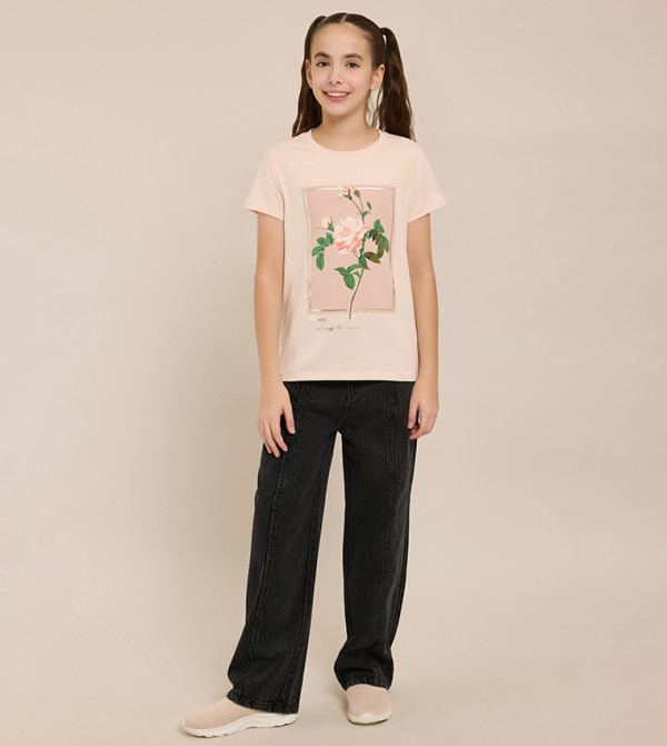 Printed T-Shirt with Crew Neck and Short Sleeves