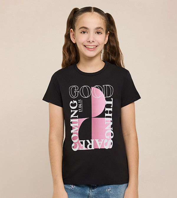 Printed T-Shirt with Crew Neck and Short Sleeves