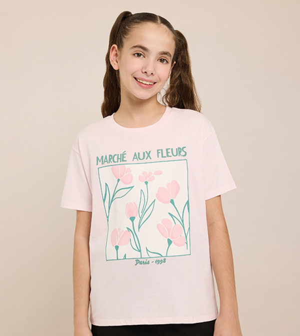 Printed T-Shirt with Crew Neck and Short Sleeves