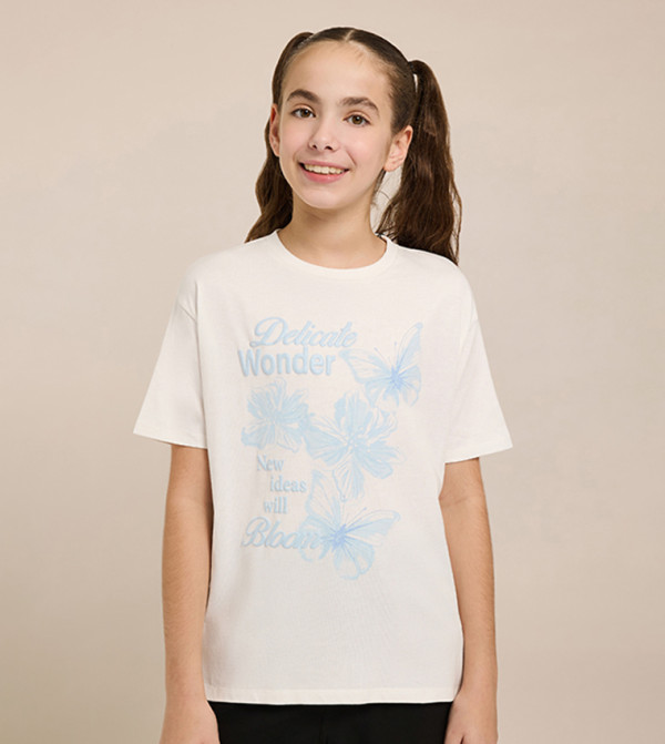 Graphic Print T-Shirt with Crew Neck and Short Sleeves