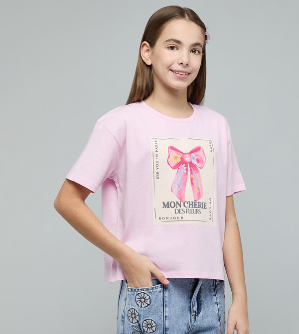 Graphic Print T-Shirt with Crew Neck and Short Sleeves