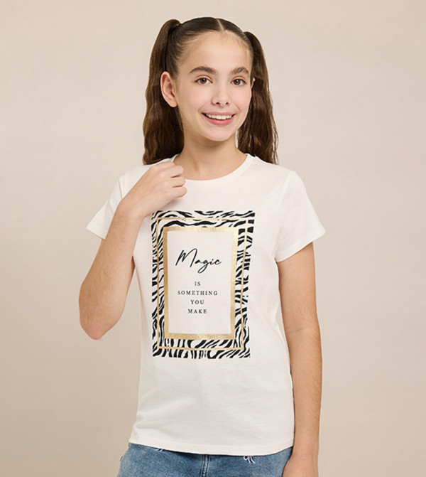 Graphic Print T-Shirt with Crew Neck and Short Sleeves