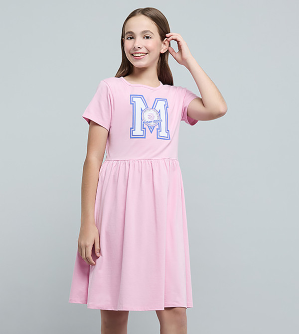 Printed Fit & Flare Dress with Short Sleeves