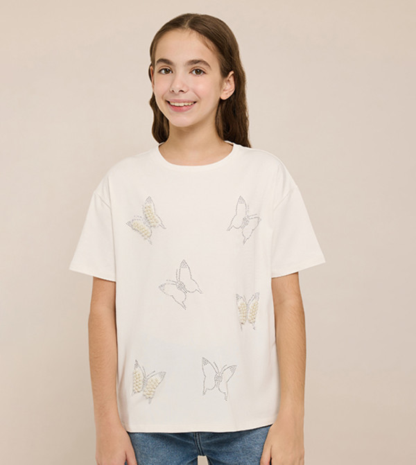 Embellished T-Shirt with Crew Neck and Short Sleeves