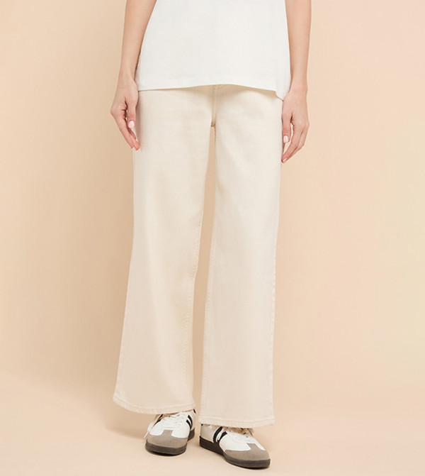 Solid Flared Jeans with Button Closure