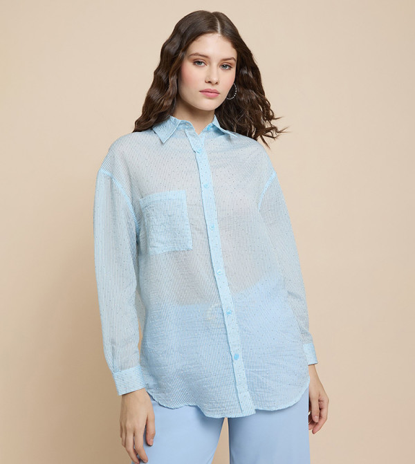 Crinkled Shirt with Classic Collar and Long Sleeves