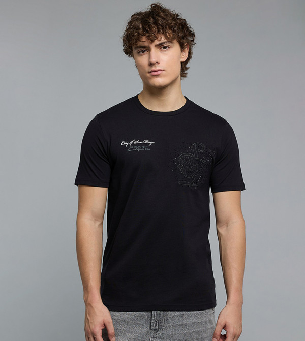 Embellished T-Shirt with Crew Neck and Short Sleeves