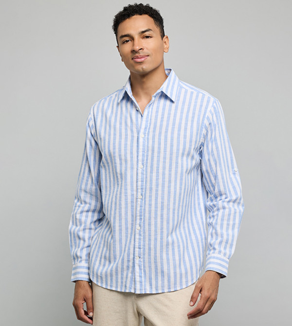 Striped Shirt with Classic Collar and Long Sleeves