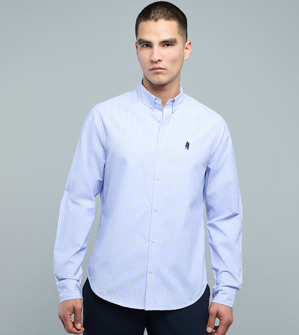 Striped Shirt with Button-Down Collar and Long Sleeves