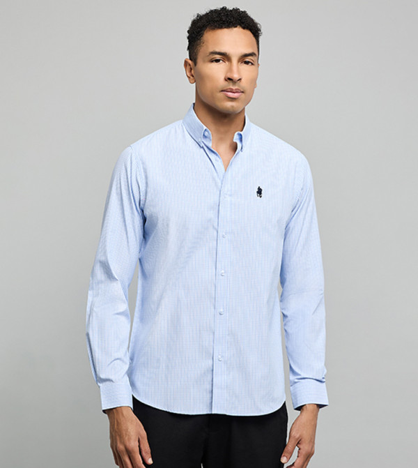 Checked Shirt with Button-Down Collar and Long Sleeves