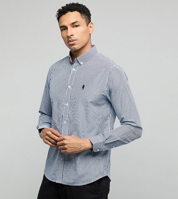 Checked Shirt with Button-Down Collar and Long Sleeves