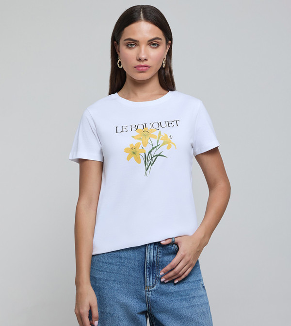 Printed T-Shirt with Crew Neck and Short Sleeves