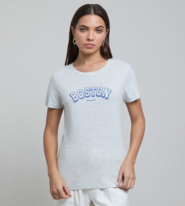 Printed T-Shirt with Crew Neck and Short Sleeves