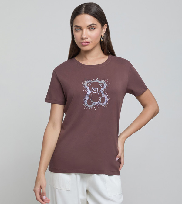 Embellished T-Shirt with Crew Neck and Short Sleeves