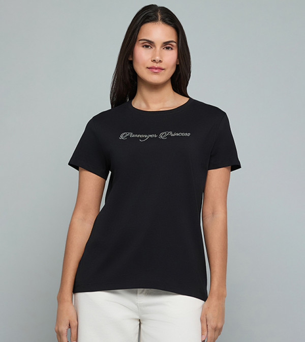 Embellished T-Shirt with Crew Neck and Short Sleeves