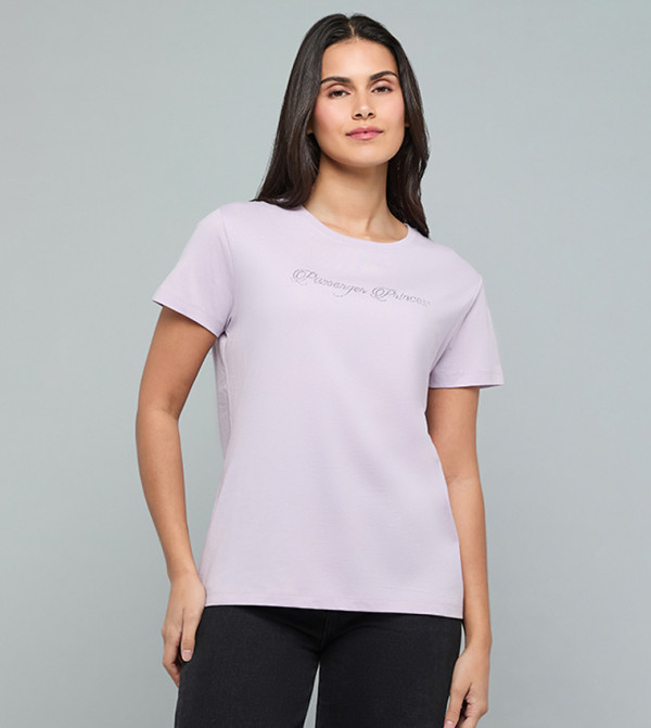Embellished T-Shirt with Crew Neck and Short Sleeves