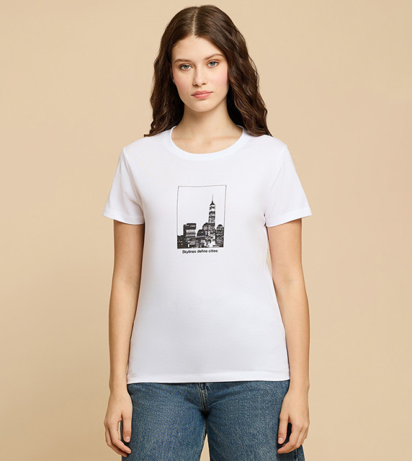 Printed T-Shirt with Crew Neck and Short Sleeves