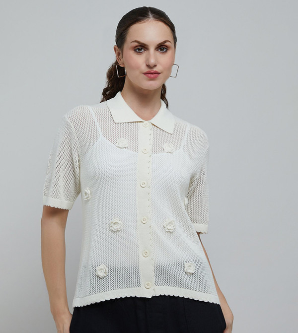 Appliqued Shirt with Short Sleeves