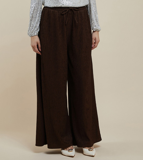 Textured Wide Leg Pants with Drawstring Waist