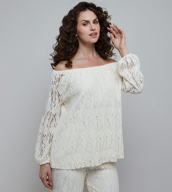 Lace Off Shoulder Top with Puff Sleeves