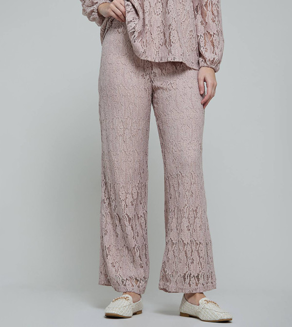 Lace Straight Fit Pants with Elastic Waist