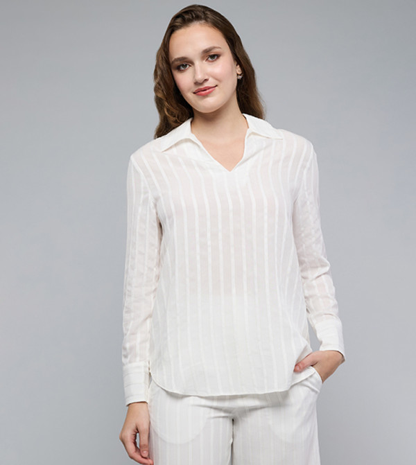 Striped Shirt with Collared Neck and Long Sleeves