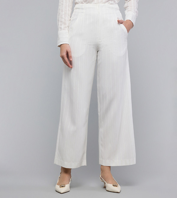Self Striped Trousers with Zipper Closure