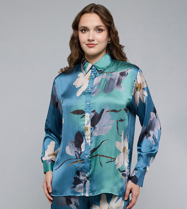 Floral Print Shirt with Classic Collar and Long Sleeves