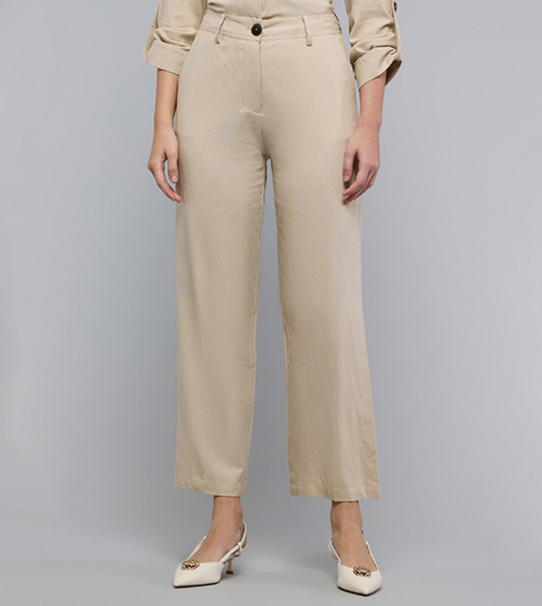 Solid Wide Leg Trousers with Button Closure