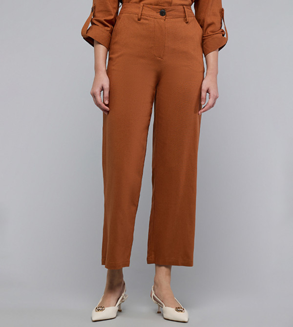 Solid Wide Leg Trousers with Button Closure