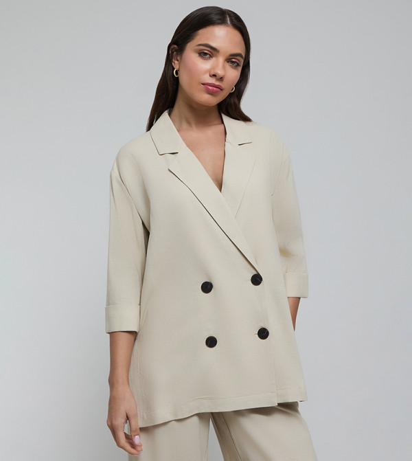 Solid Double Breasted Blazer with Long Sleeves