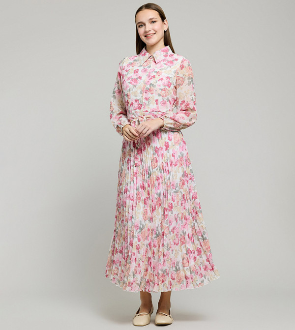 Floral Print Shirt Dress with Long Sleeves