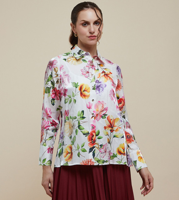 Floral Print Shirt with Classic Collar and Long Sleeves