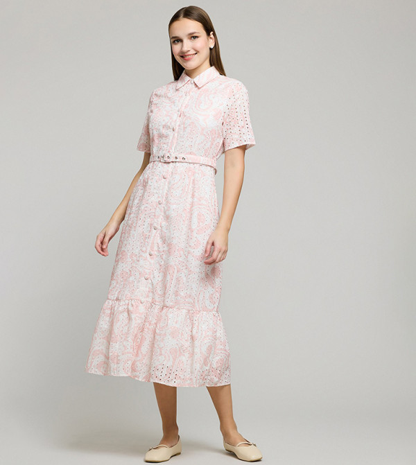 Floral Print Shirt Dress with Long Sleeves