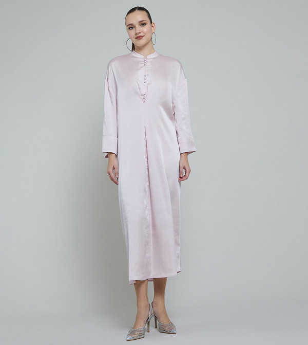 فستان شيفت سادة كم طويل بقبة واقفة 