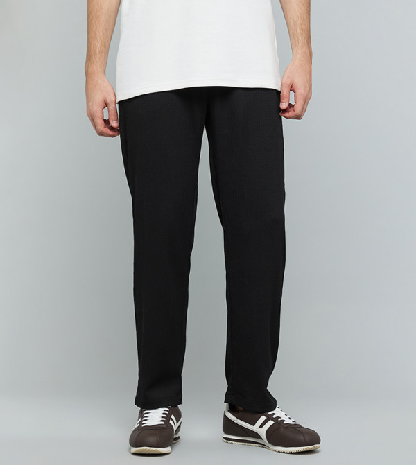 Textured Tapered Fit Pants with Drawstring Waist