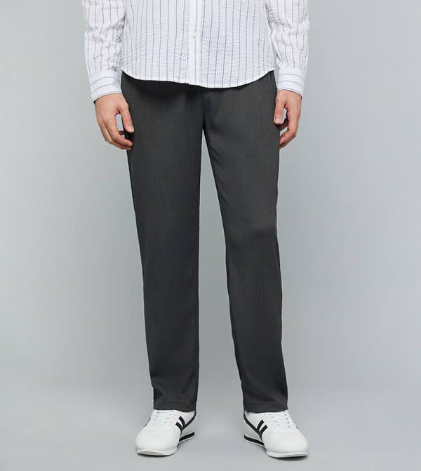 Textured Tapered Fit Pants with Drawstring Waist