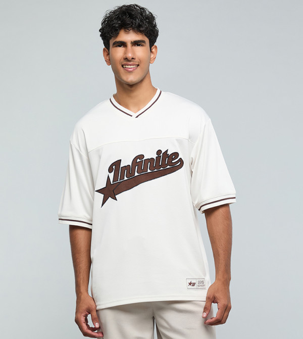 Embroidered T-Shirt with V-Neck and Short Sleeves