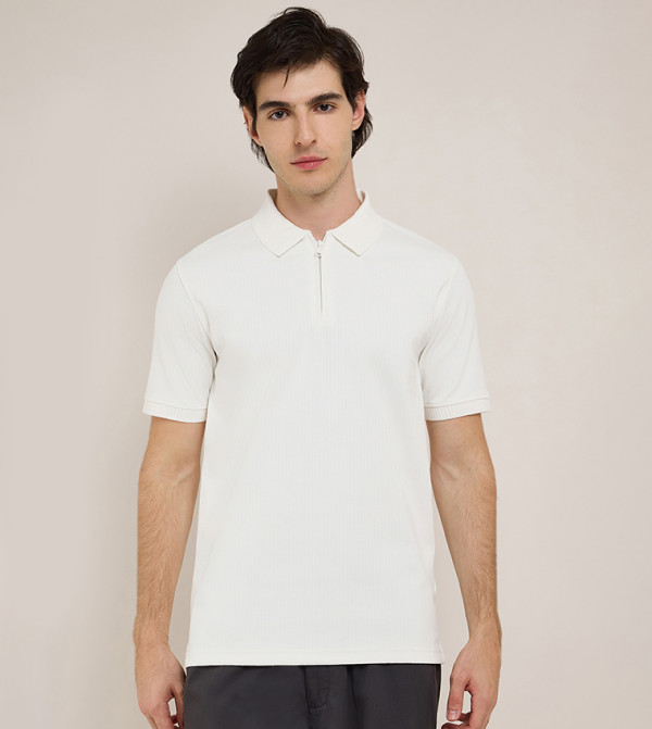 Textured Polo T-Shirt with Short Sleeves