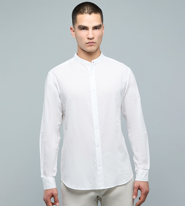 قميص سادة كم طويل بقبة ماندرين 