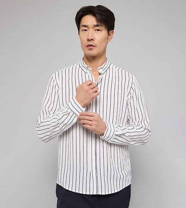 Striped Shirt with Button-Down Collar and Long Sleeves