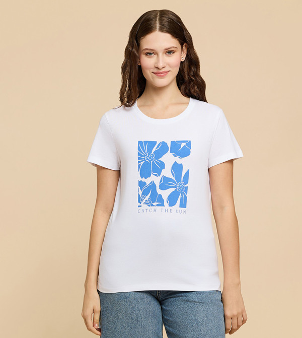 Printed T-Shirt with Crew Neck and Short Sleeves